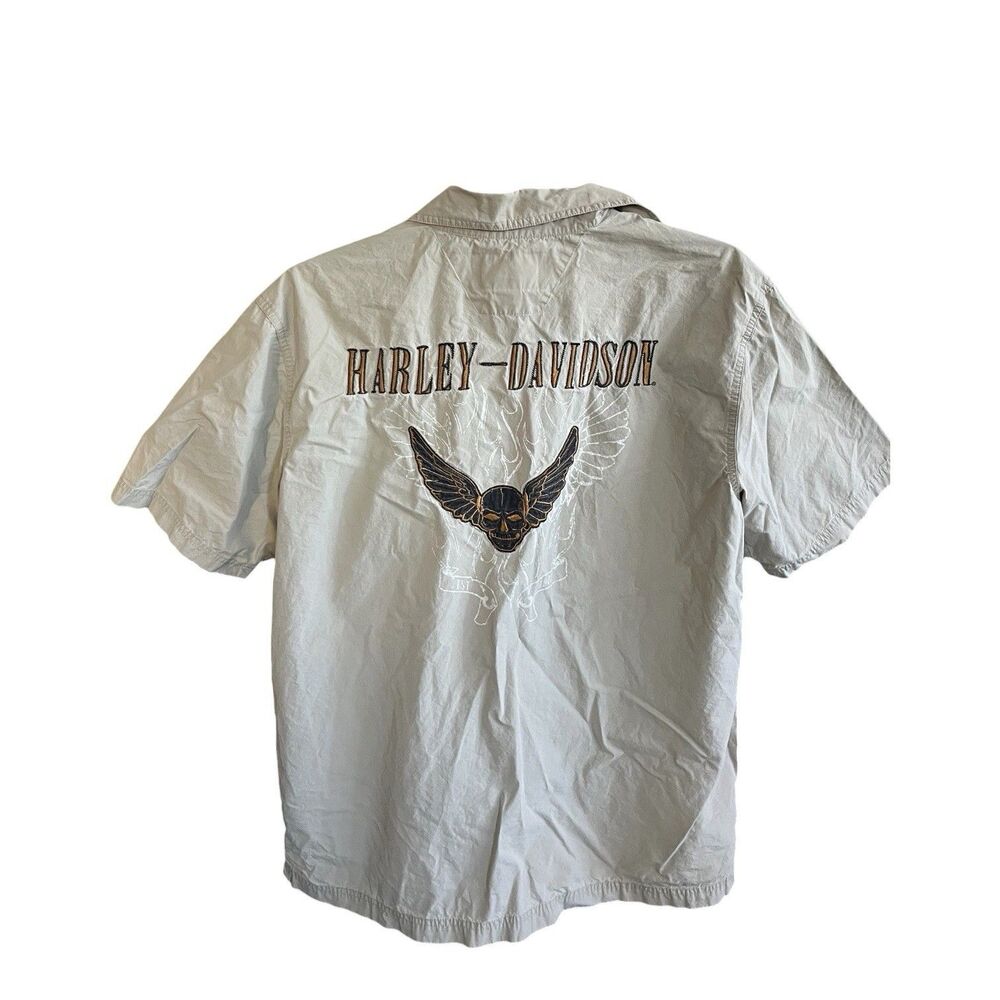 Harley Davidson Mens Mechanic Shirt Short Sleeve Embroidered Skull Size Large